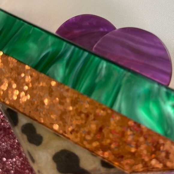 NIB Elizabeth Sutton Collection Cheetah Clutch Acrylic Purse Glitter Multi Color - Picture 3 of 12